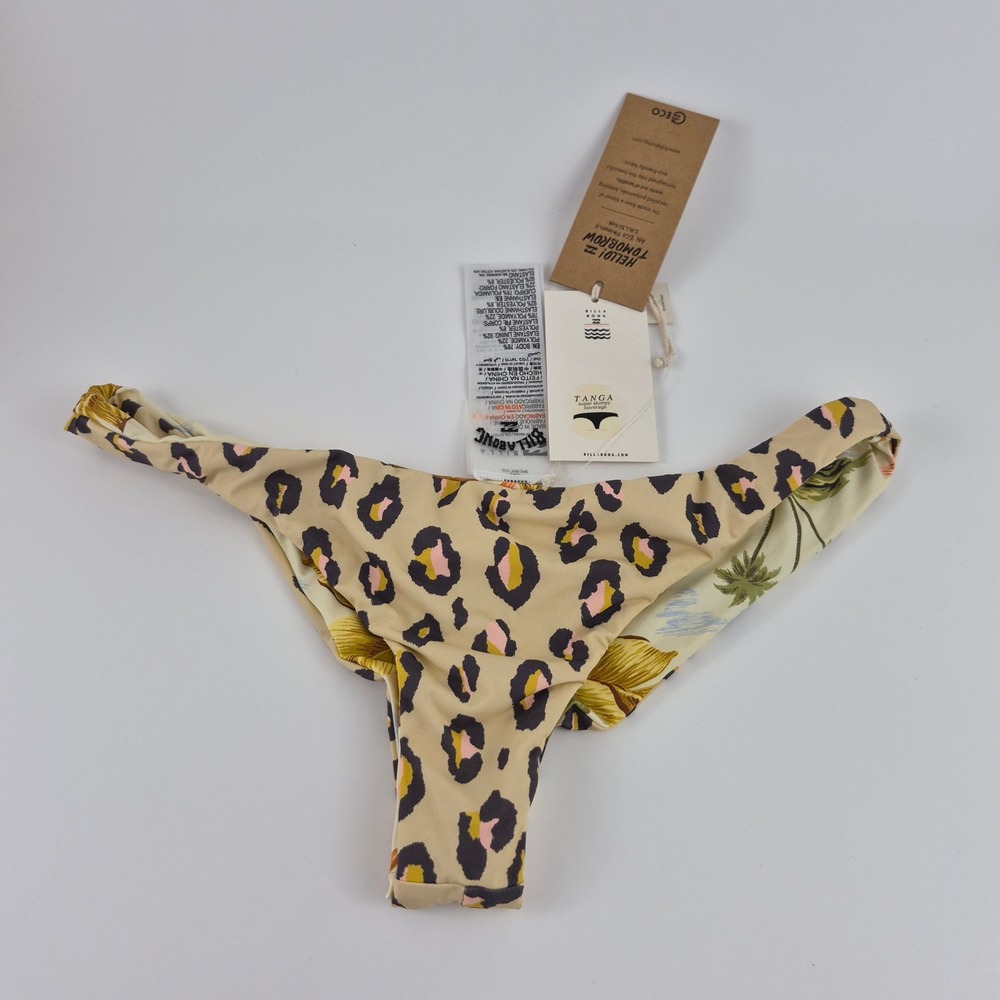 Billabong Beige Leopard Print Bikini Bottom with Pink and Yellow Accents
